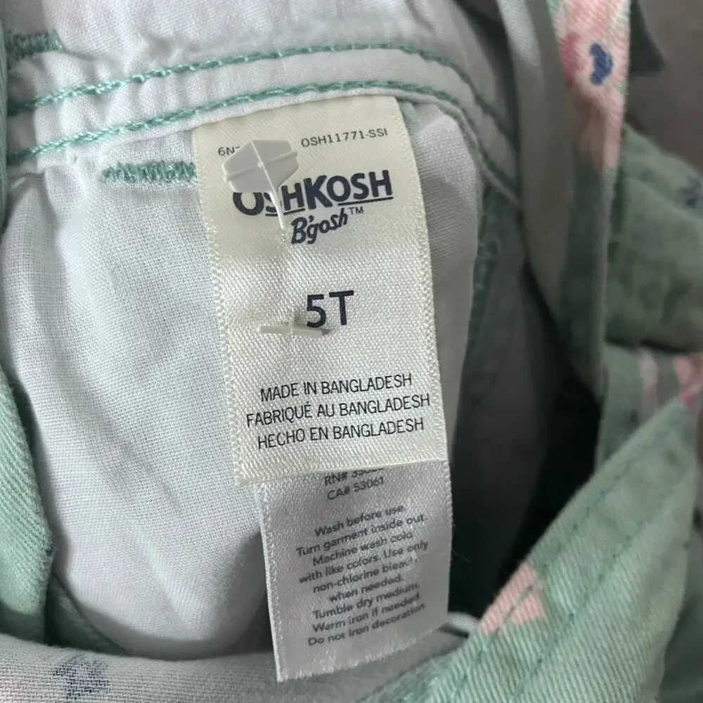 Oshkosh Floral Overalls 5T Girls Mint Coveralls Cotton Outdoors Cute